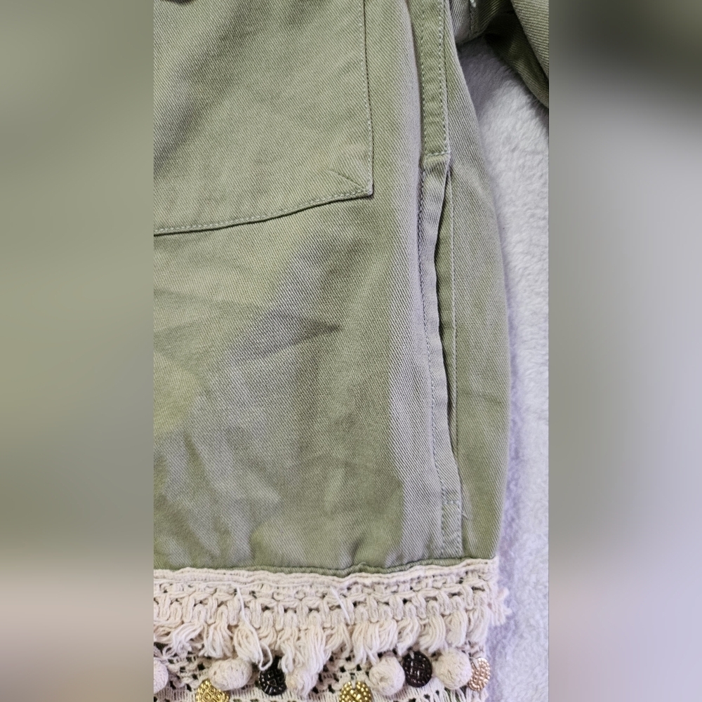 Zara Woman Outerwear Army Green Tassel Pom Fringe Boho Jacket - Picture 8 of 13